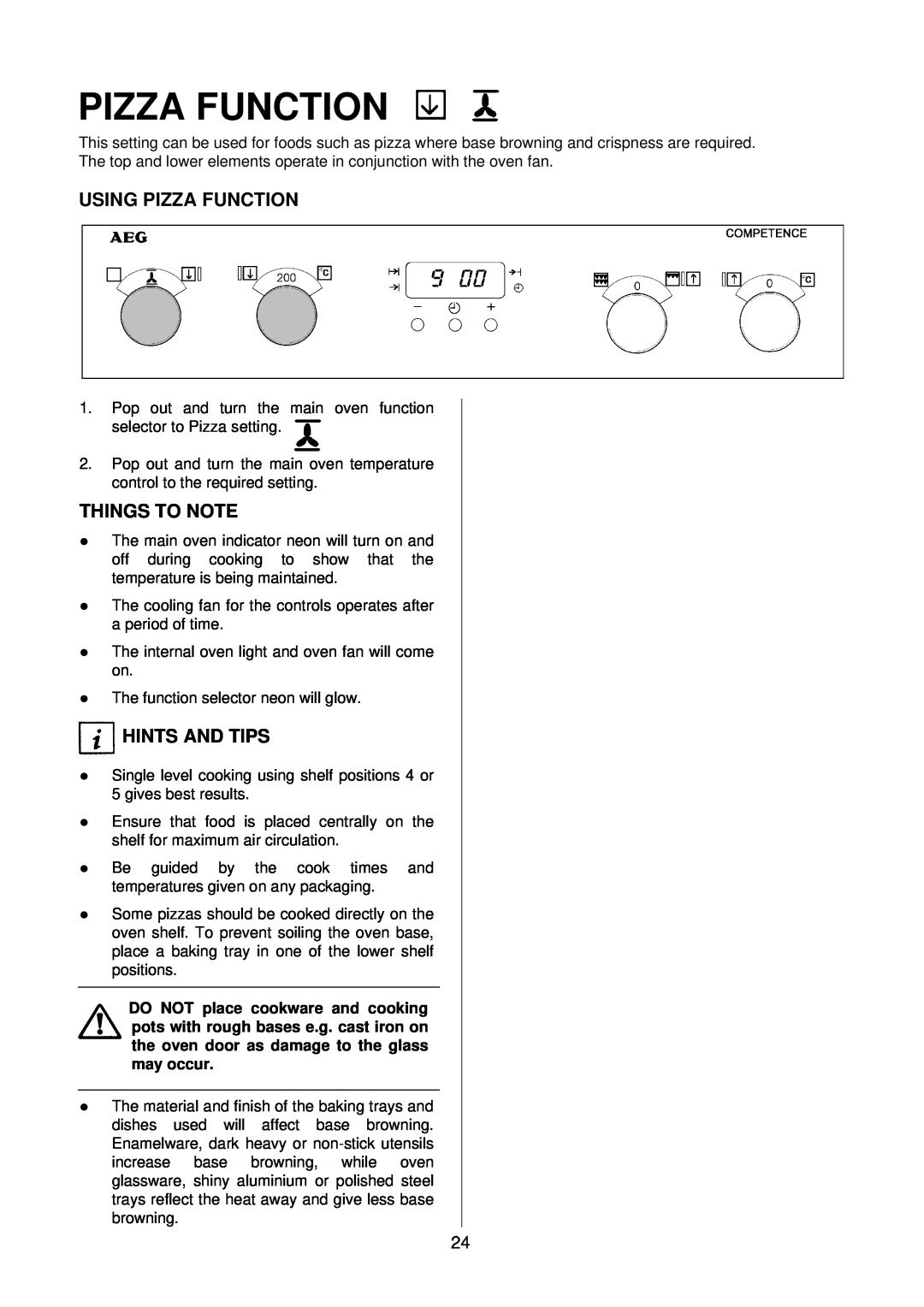 Electrolux D4100-1 operating instructions Using Pizza Function, Things To Note, Hints And Tips 