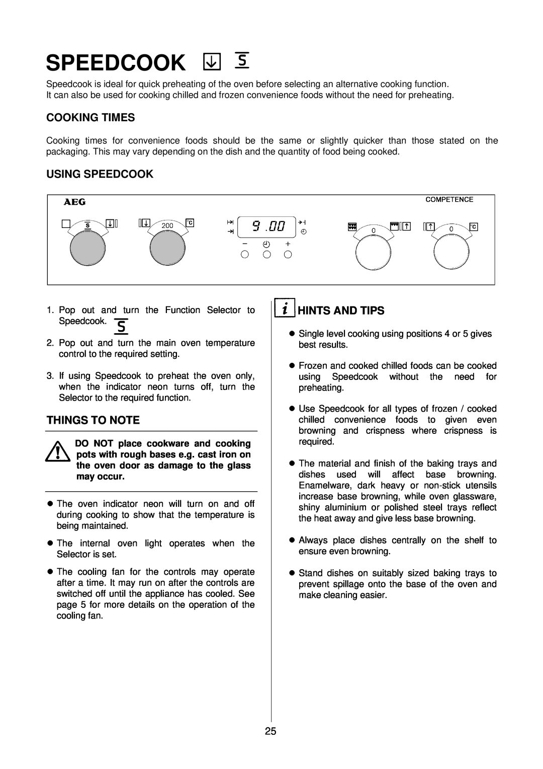 Electrolux D4100-1 operating instructions Cooking Times, Using Speedcook, Things To Note, Hints And Tips 