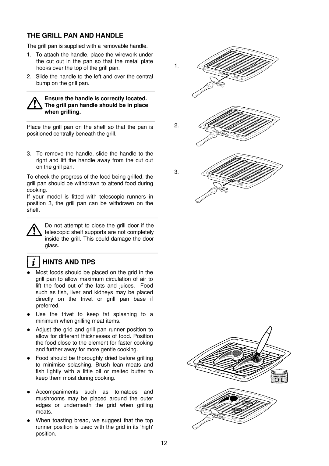 Electrolux D4100 installation instructions Grill PAN and Handle, Hints and Tips 