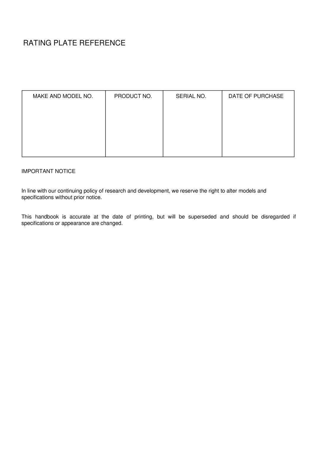 Electrolux D4100 installation instructions Rating Plate Reference 