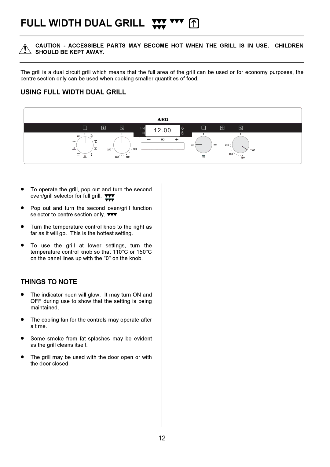 Electrolux D4101-4 operating instructions Using Full Width Dual Grill 