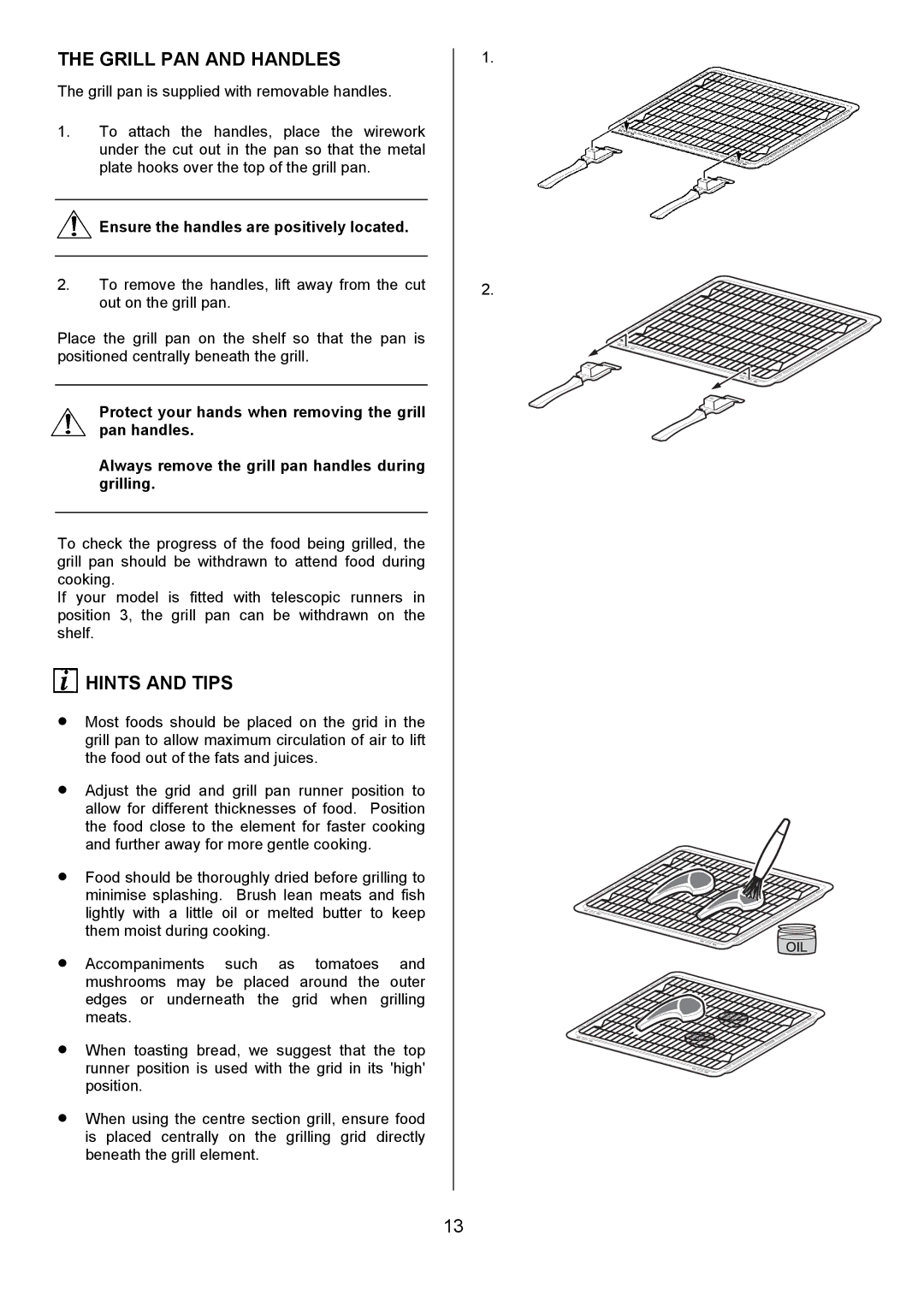 Electrolux D4101-4 operating instructions Grill PAN and Handles, Hints and Tips 