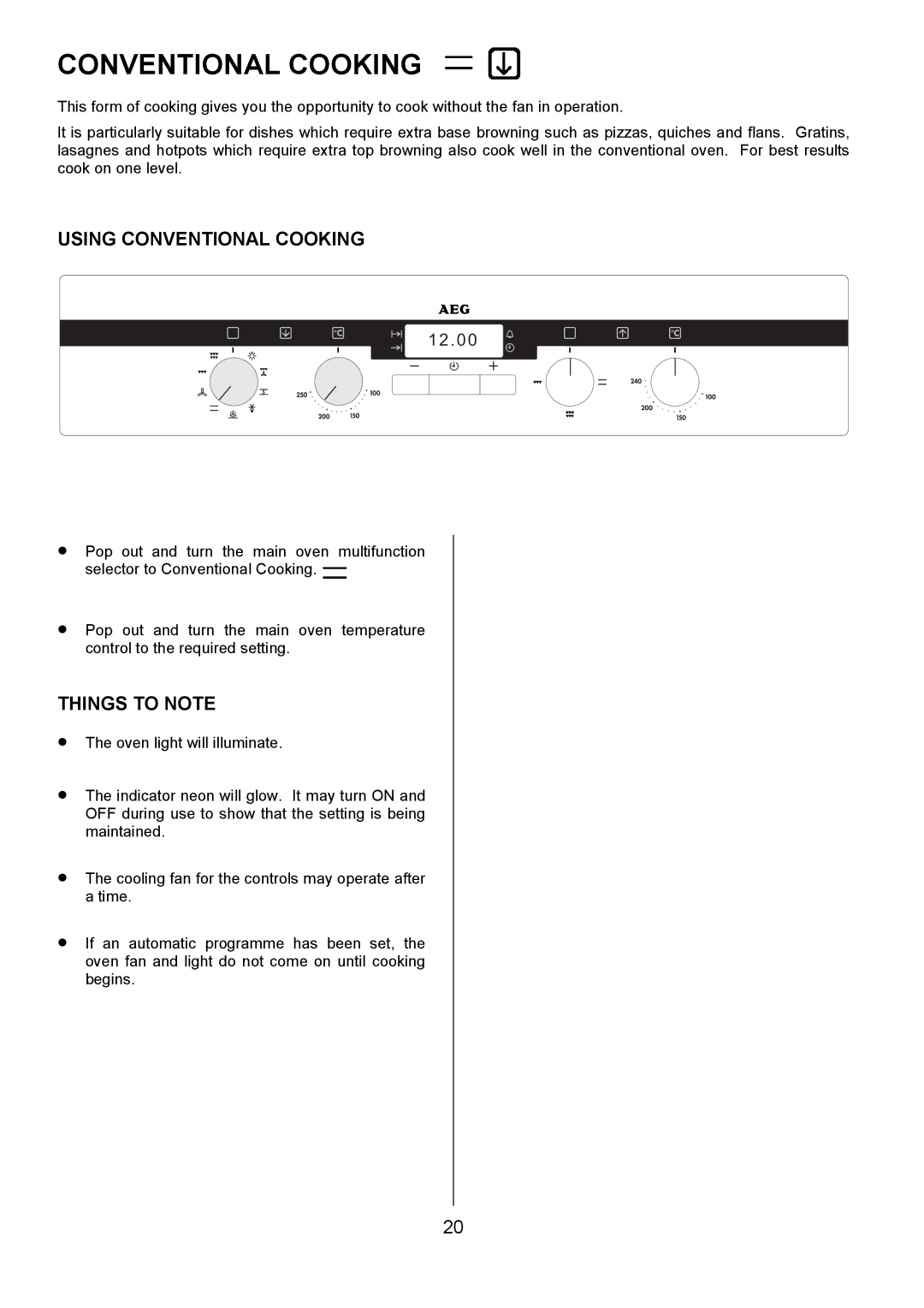 Electrolux D4101-4 operating instructions Using Conventional Cooking 