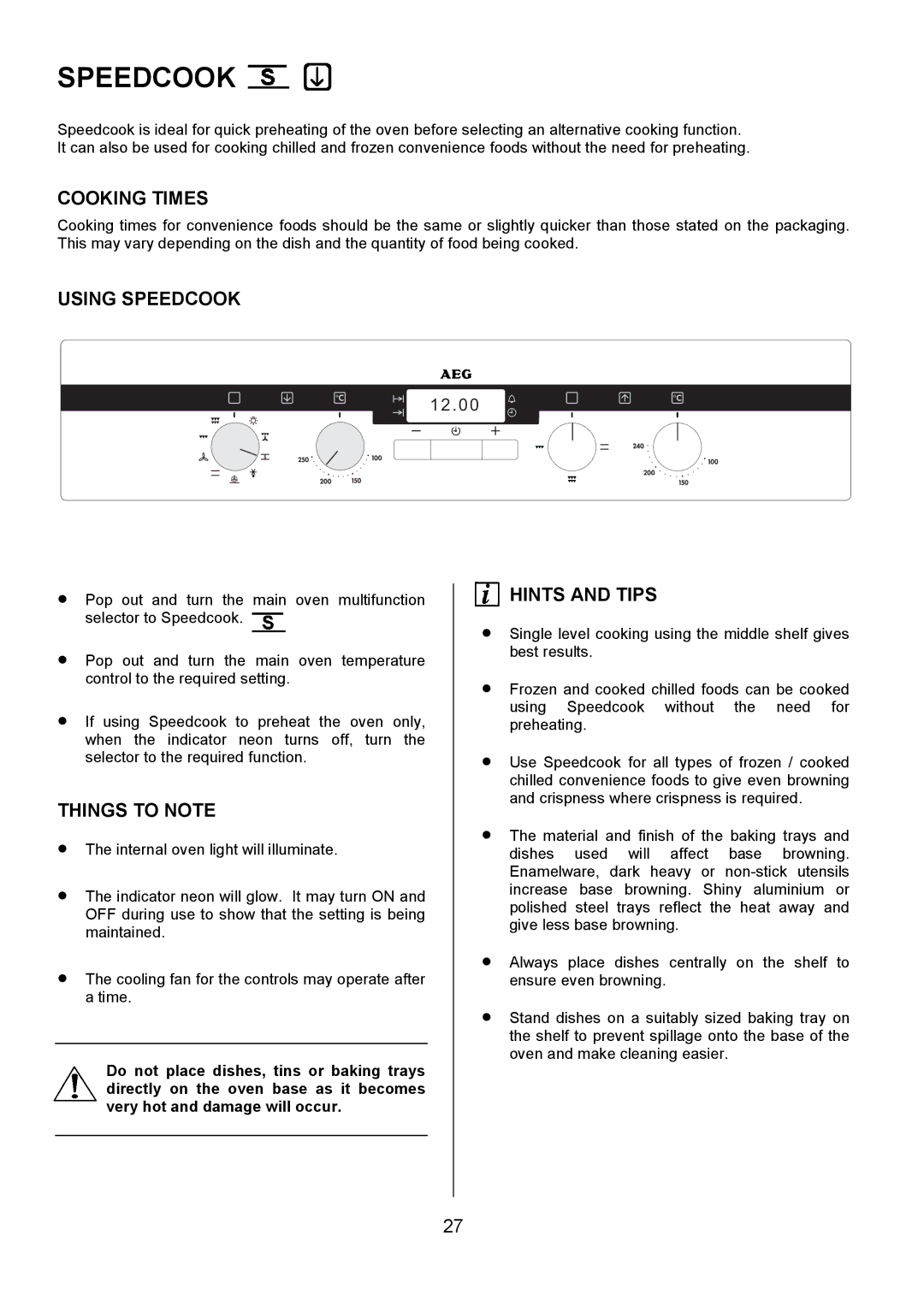 Electrolux D4101-4 operating instructions Cooking Times, Using Speedcook 