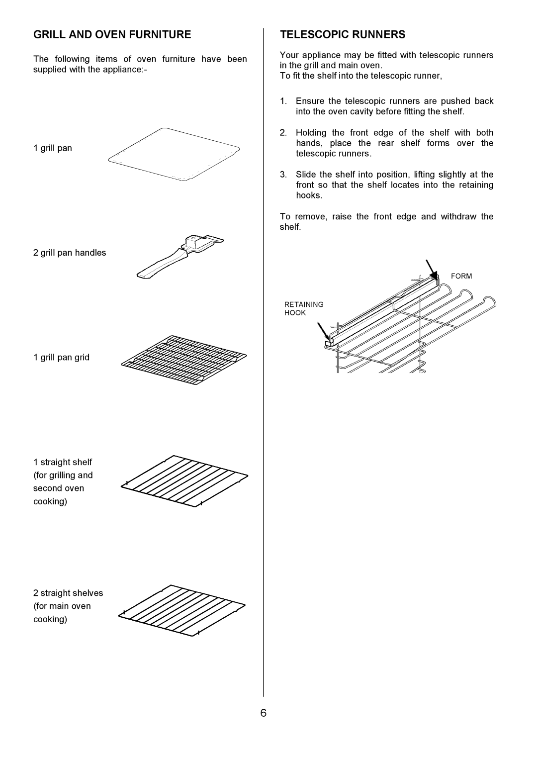 Electrolux D4101-4 operating instructions Grill and Oven Furniture, Telescopic Runners 