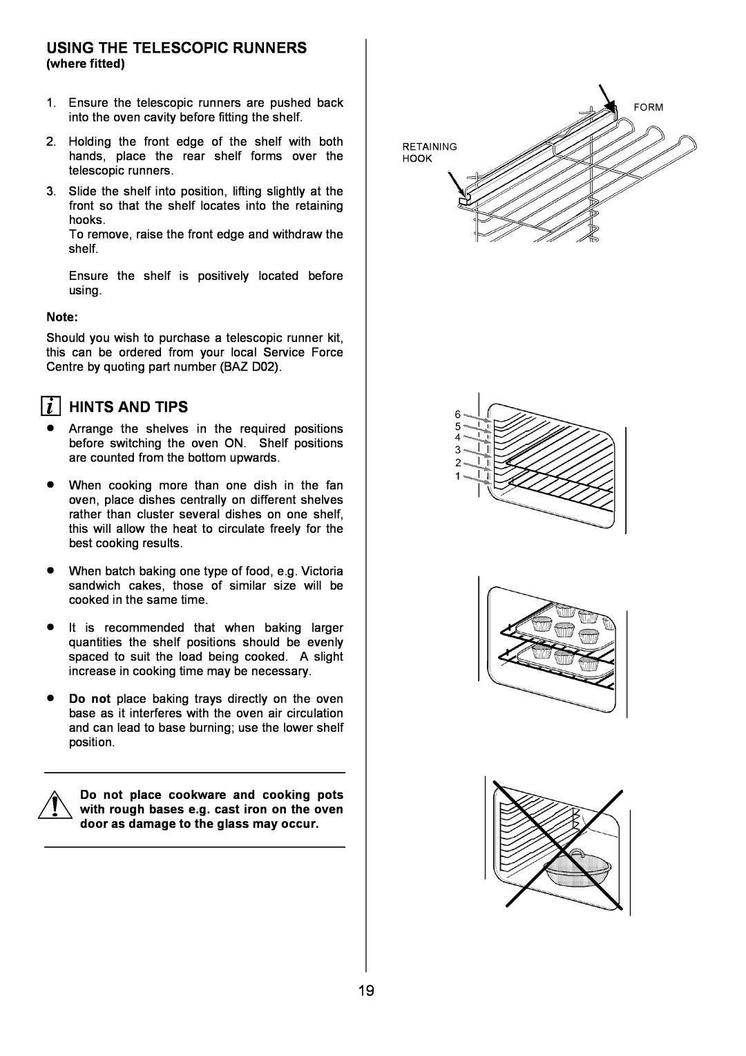 Electrolux D4101-4 operating instructions Using The Telescopic Runners, Hints And Tips, where fitted 