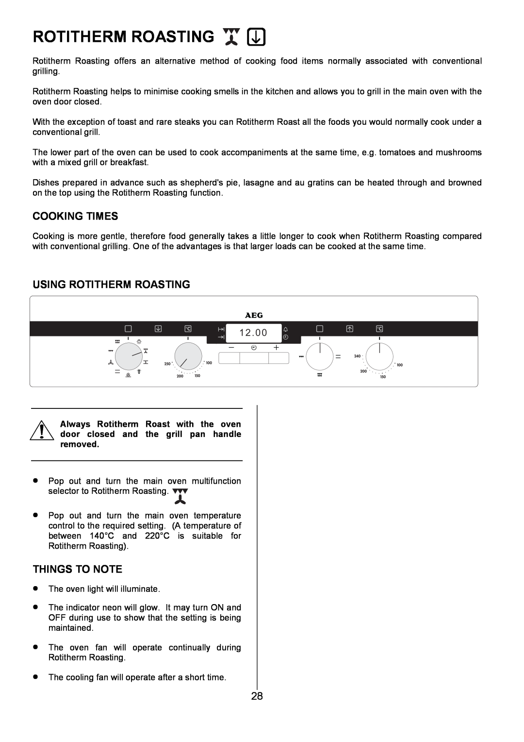 Electrolux D4101-4 operating instructions Using Rotitherm Roasting, Cooking Times, Things To Note, 1 2 