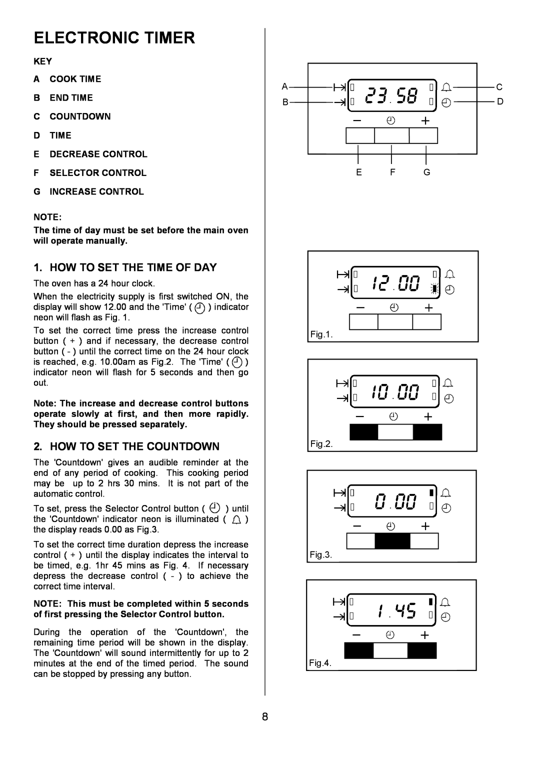 Electrolux D4101-4 operating instructions Electronic Timer, How To Set The Time Of Day, How To Set The Countdown 
