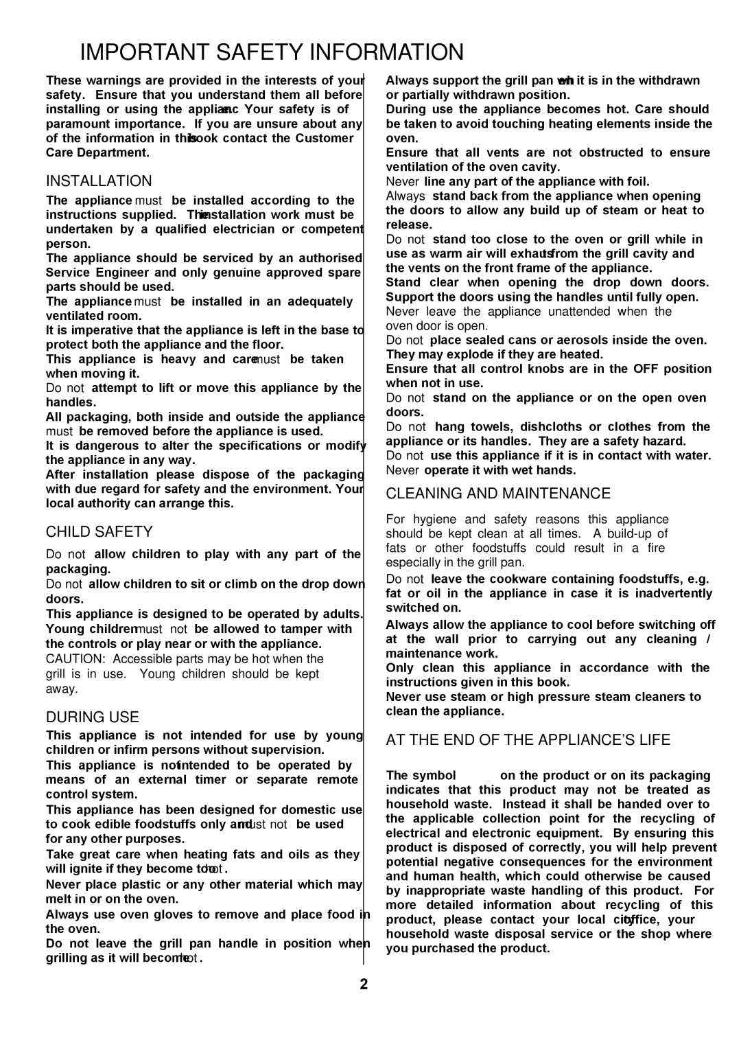 Electrolux D4101-5 manual Important Safety Information 