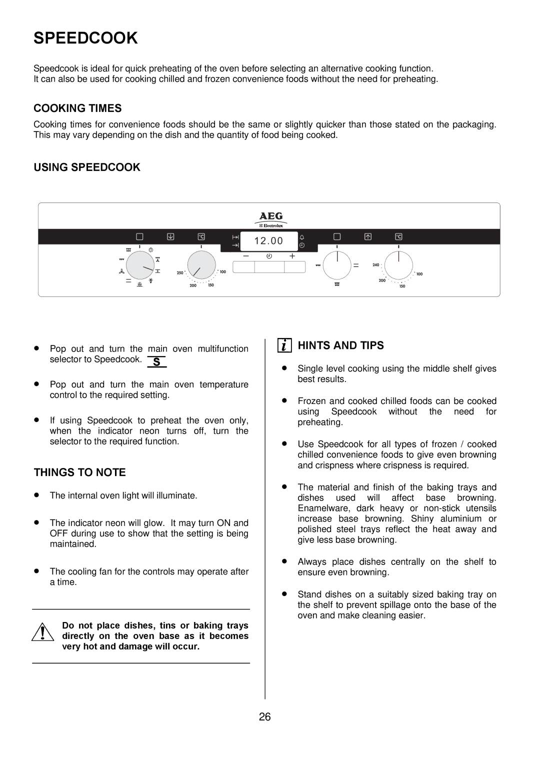 Electrolux D4101-5 manual Cooking Times, Using Speedcook 