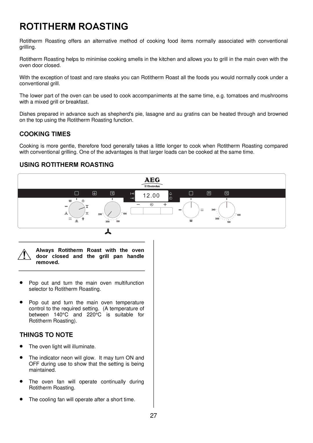 Electrolux D4101-5 manual Using Rotitherm Roasting 