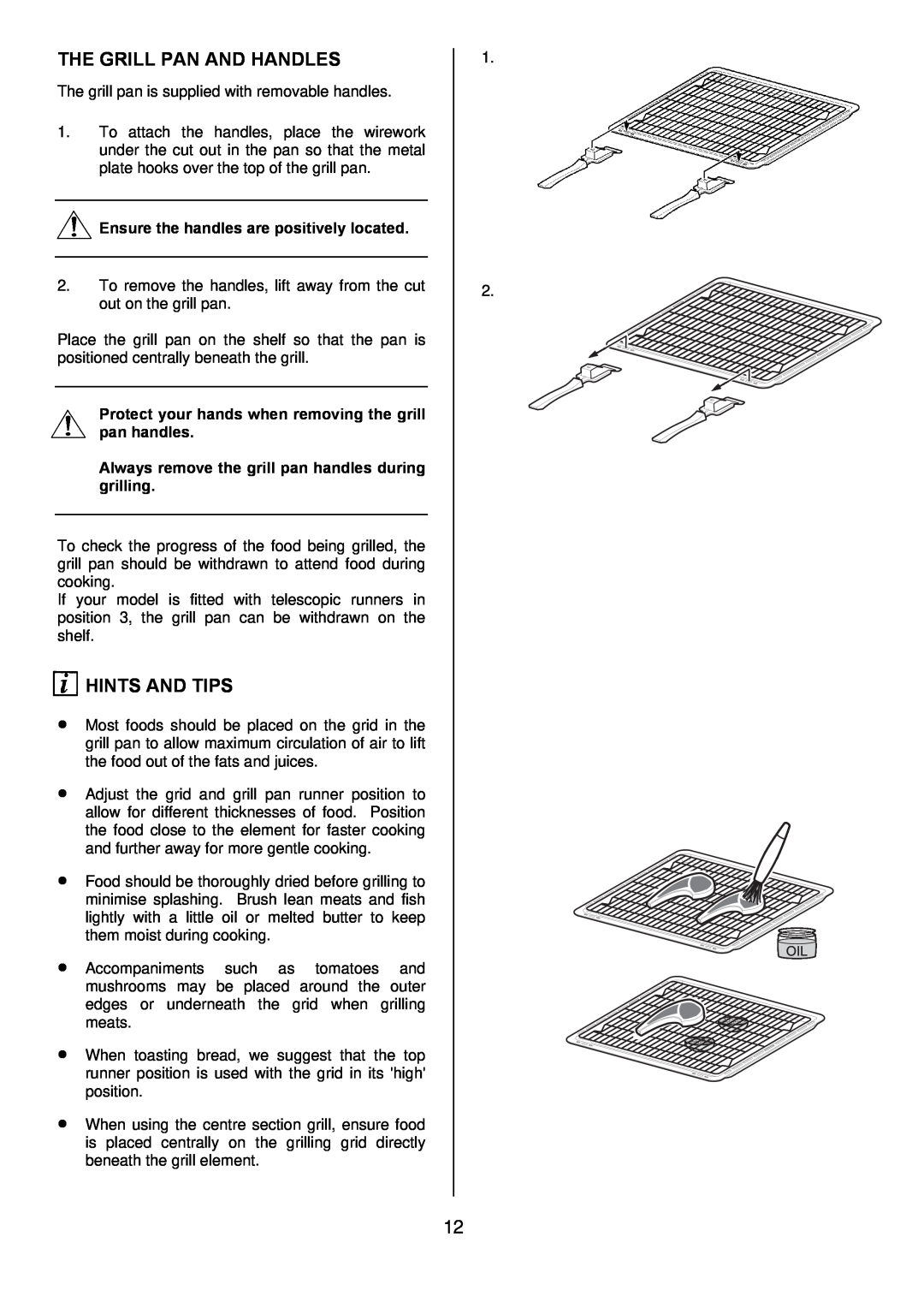 Electrolux D4101-5 manual The Grill Pan And Handles, Hints And Tips, Ensure the handles are positively located 