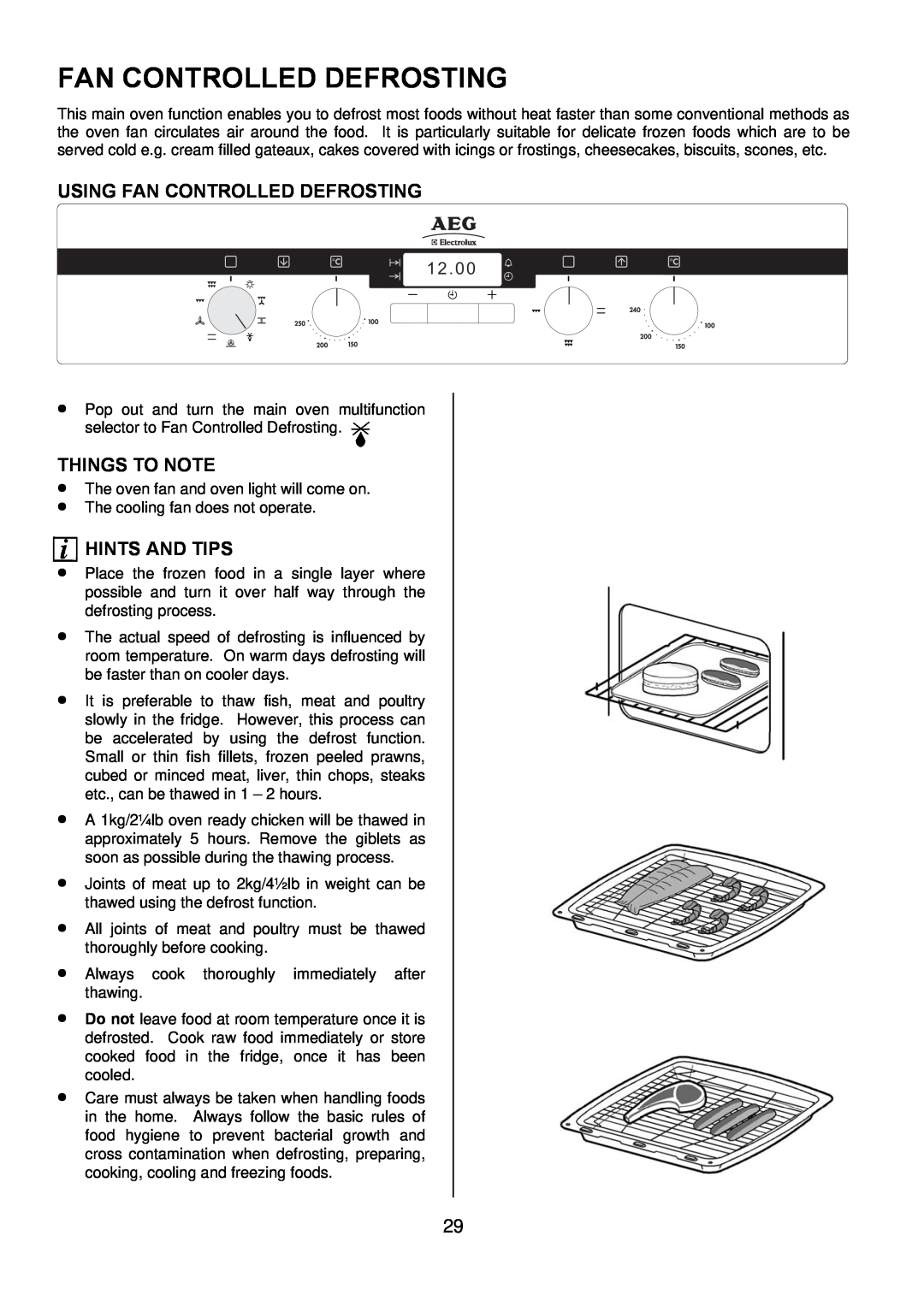 Electrolux D4101-5 manual Using Fan Controlled Defrosting, Things To Note, Hints And Tips, 1 2 