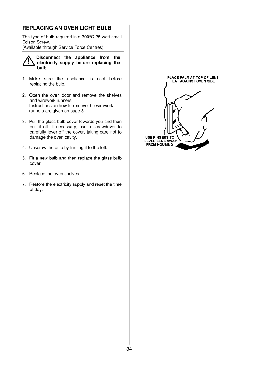 Electrolux D4150-1 manual Replacing AN Oven Light Bulb 