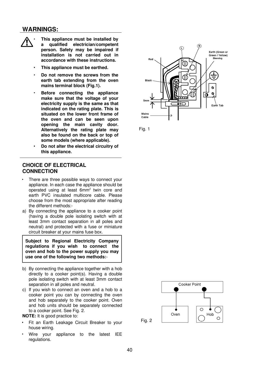 Electrolux D4150-1 manual Choice of Electrical Connection 