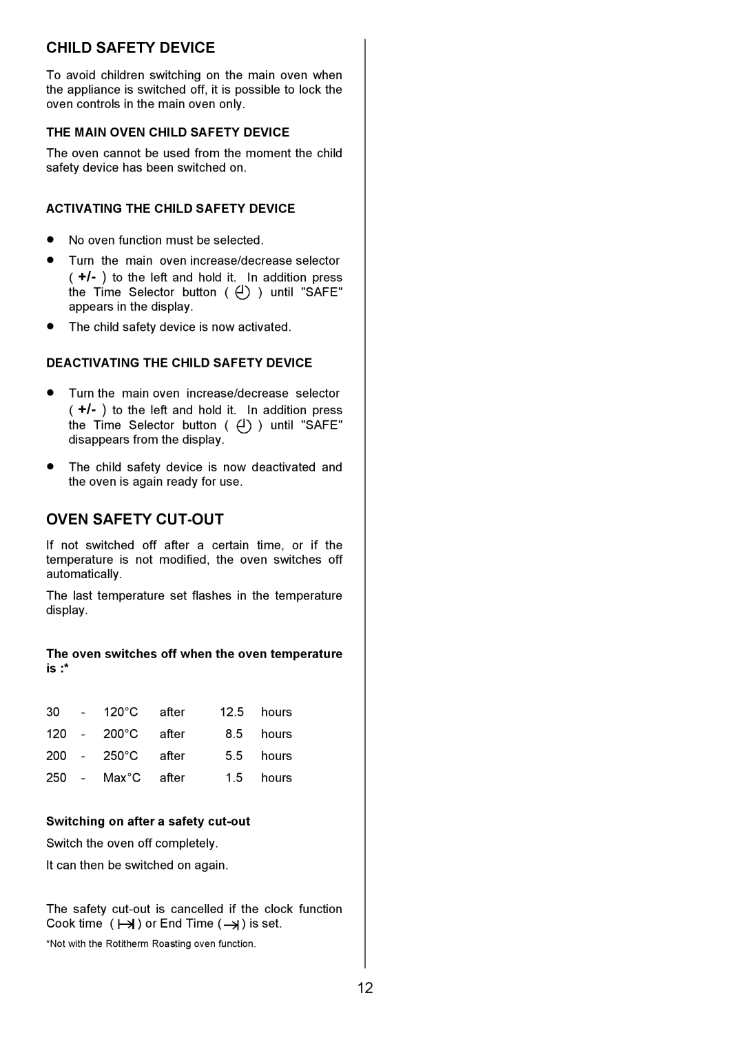 Electrolux D5701-4 manual Child Safety Device, Oven Safety CUT-OUT, Oven switches off when the oven temperature is 