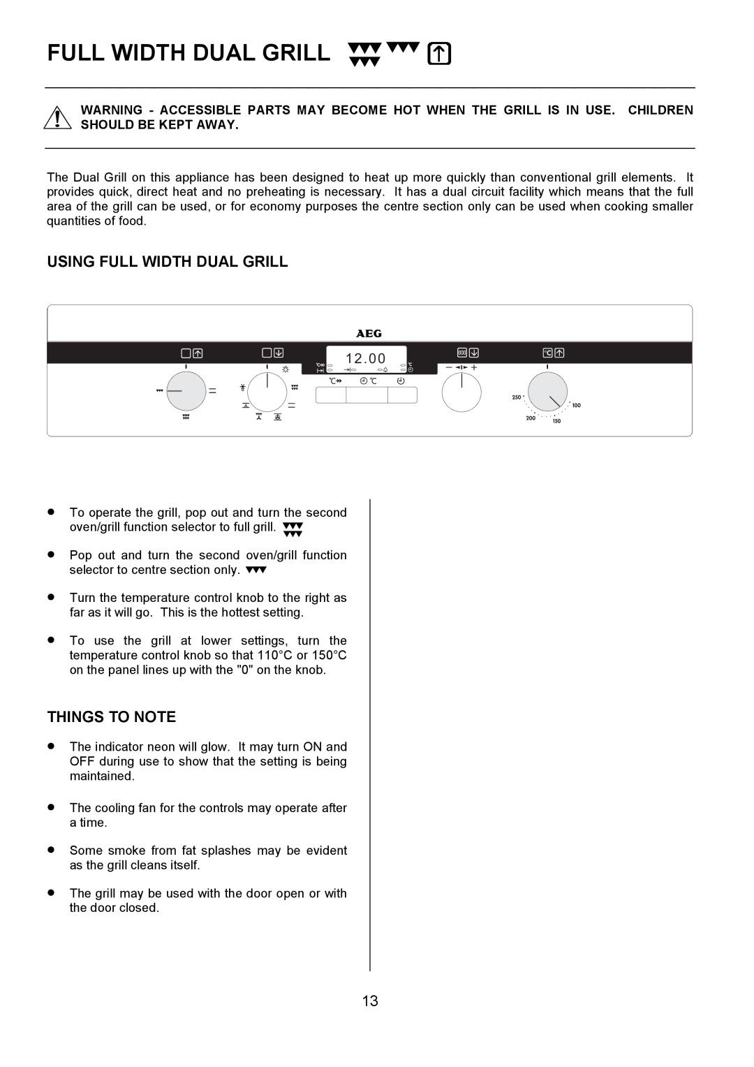 Electrolux D5701-4 manual Using Full Width Dual Grill 