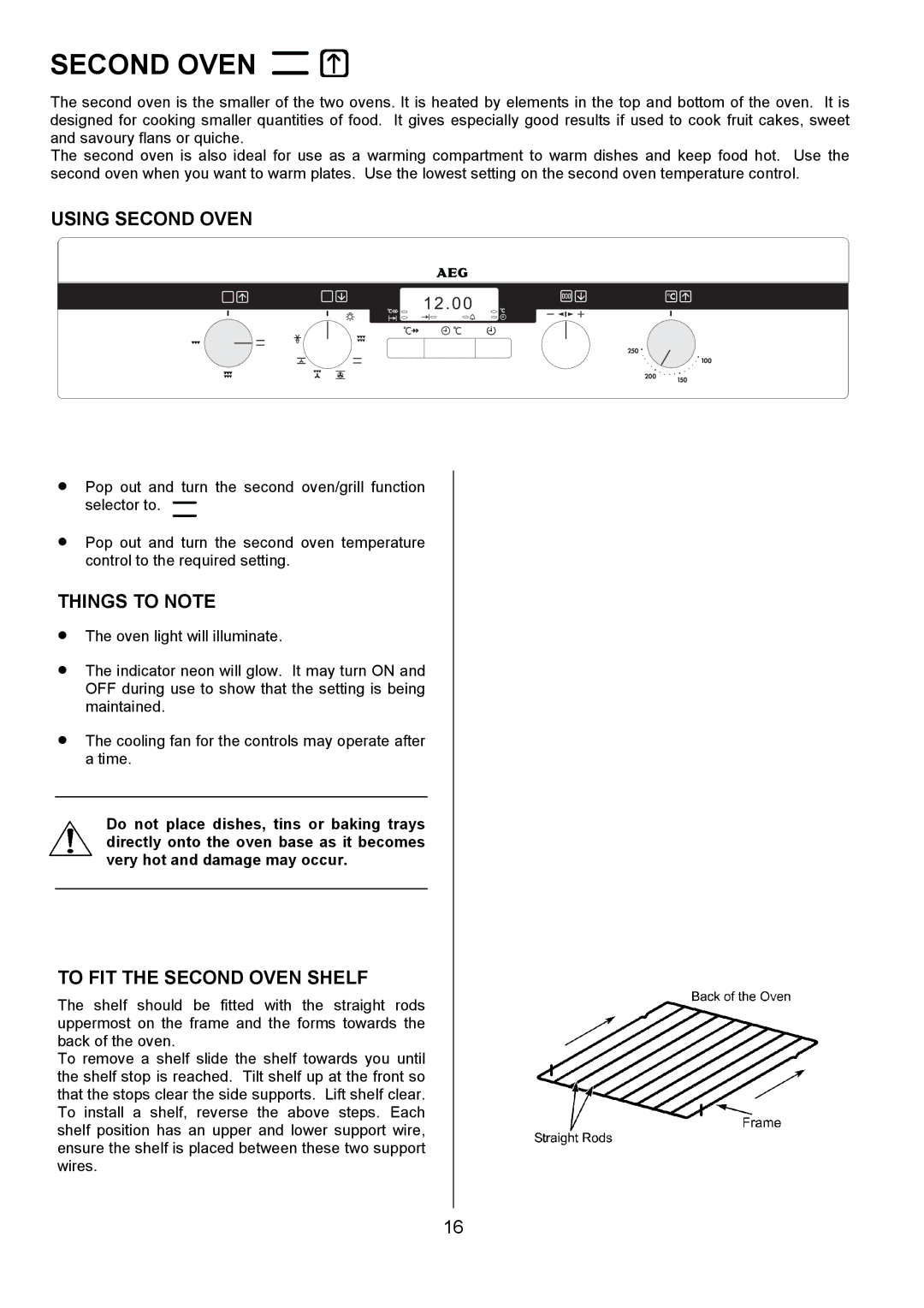 Electrolux D5701-4 manual Using Second Oven, To FIT the Second Oven Shelf 