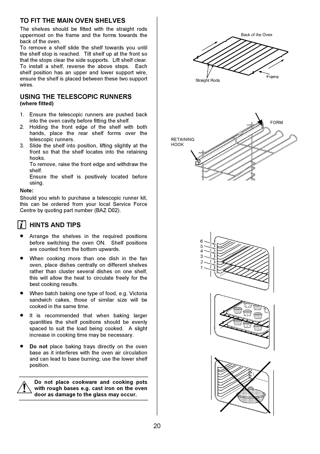 Electrolux D5701-4 manual To FIT the Main Oven Shelves, Using the Telescopic Runners, Where fitted 