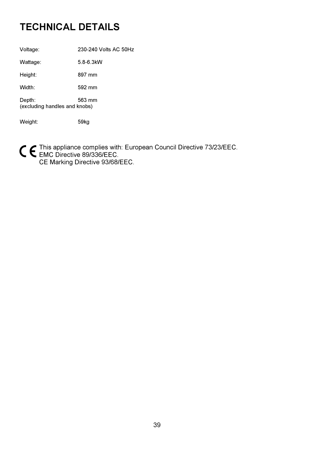 Electrolux D5701-4 manual Technical Details 