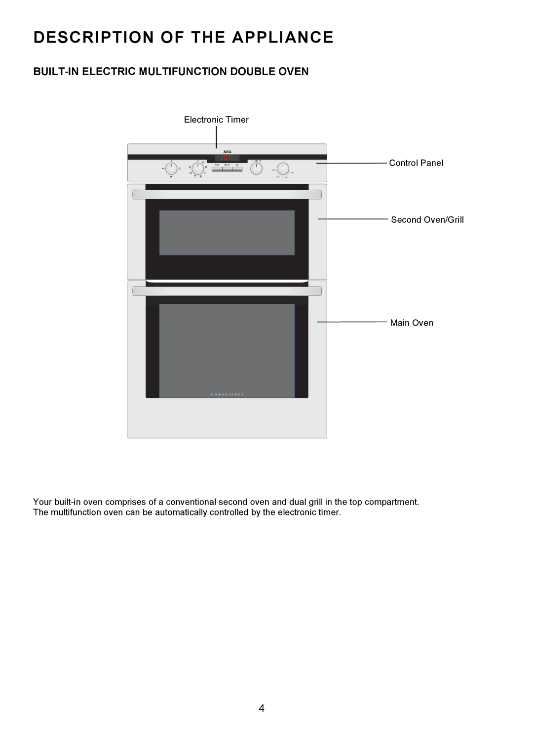 Electrolux D5701-4 manual Description of the Appliance, BUILT-IN Electric Multifunction Double Oven 