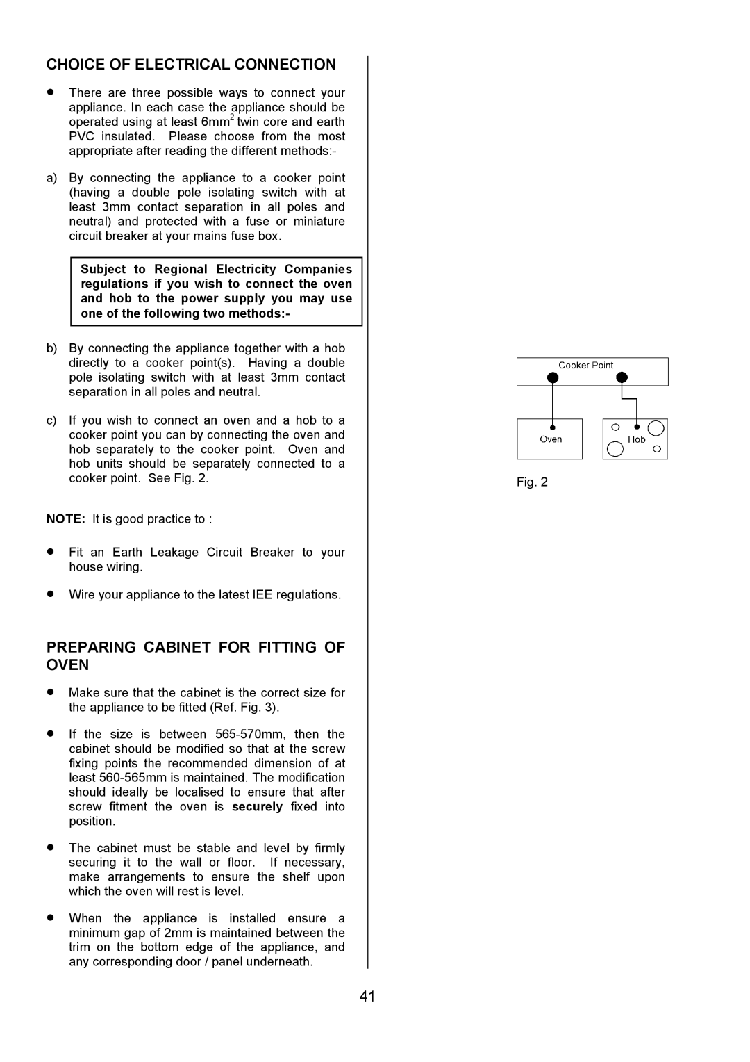 Electrolux D5701-4 manual Choice of Electrical Connection, Preparing Cabinet for Fitting of Oven 