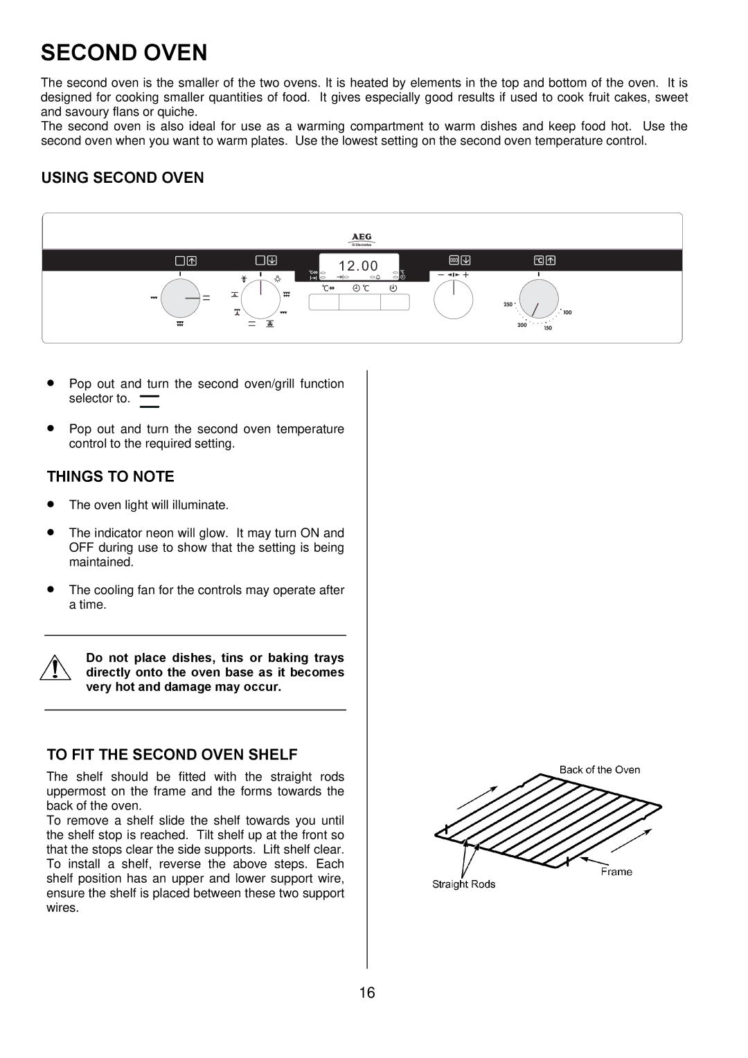 Electrolux D5701-5 manual Using Second Oven, To FIT the Second Oven Shelf 