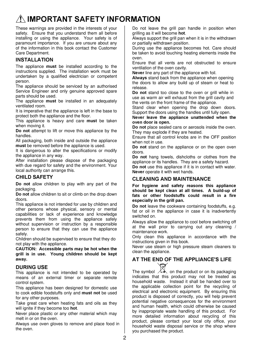 Electrolux D5701-5 manual Important Safety Information 