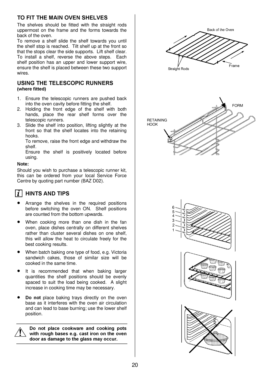 Electrolux D5701-5 manual To FIT the Main Oven Shelves, Using the Telescopic Runners, Where fitted 