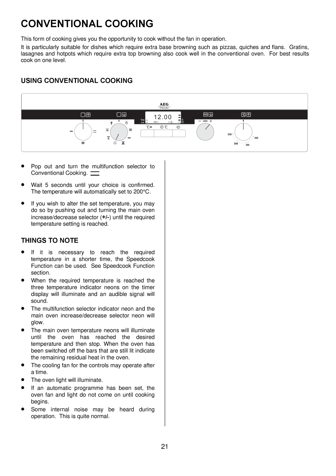 Electrolux D5701-5 manual Using Conventional Cooking 