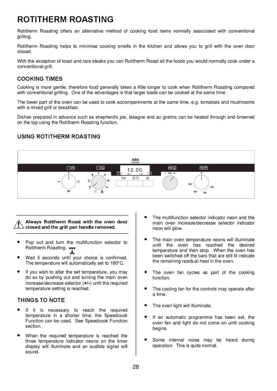 Electrolux D5701-5 manual Cooking Times, Using Rotitherm Roasting 