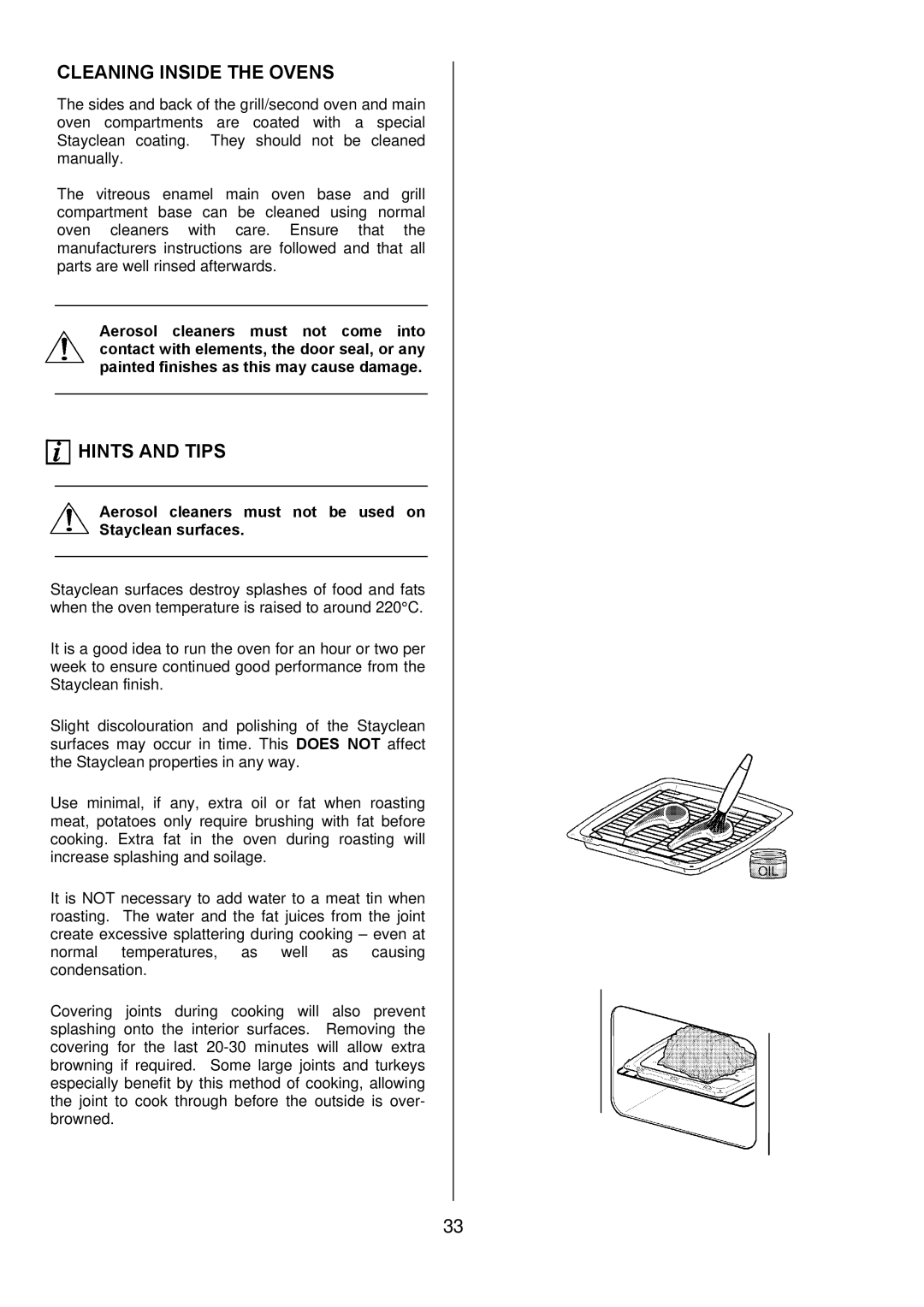 Electrolux D5701-5 manual Cleaning Inside the Ovens, Aerosol cleaners must not be used on Stayclean surfaces 