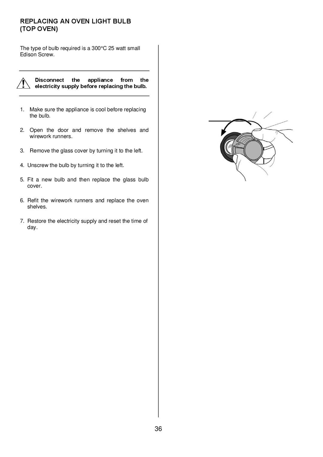 Electrolux D5701-5 manual Replacing AN Oven Light Bulb TOP Oven 