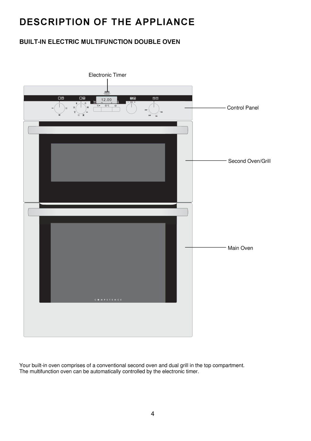 Electrolux D5701-5 manual Description of the Appliance, BUILT-IN Electric Multifunction Double Oven 