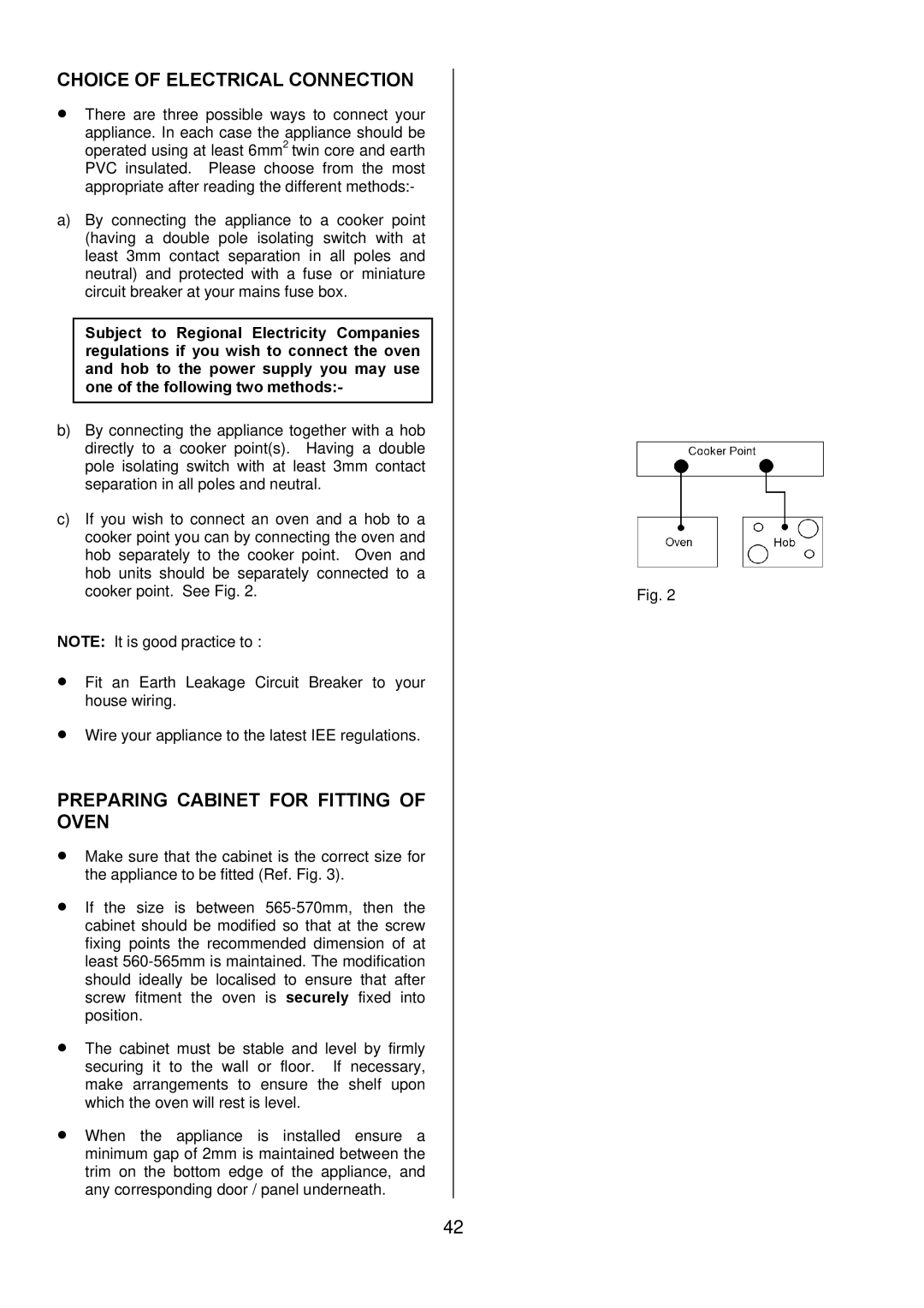 Electrolux D5701-5 manual Choice of Electrical Connection, Preparing Cabinet for Fitting of Oven 