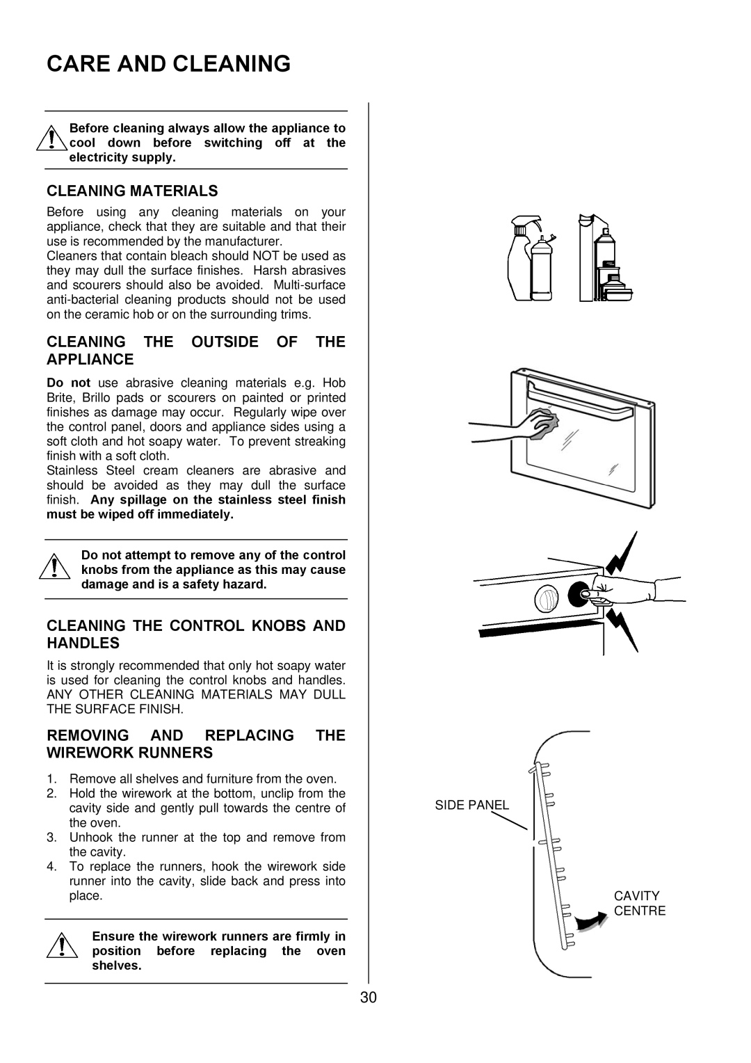 Electrolux D67000VF manual Care and Cleaning, Cleaning Materials, Cleaning the Outside of the Appliance 