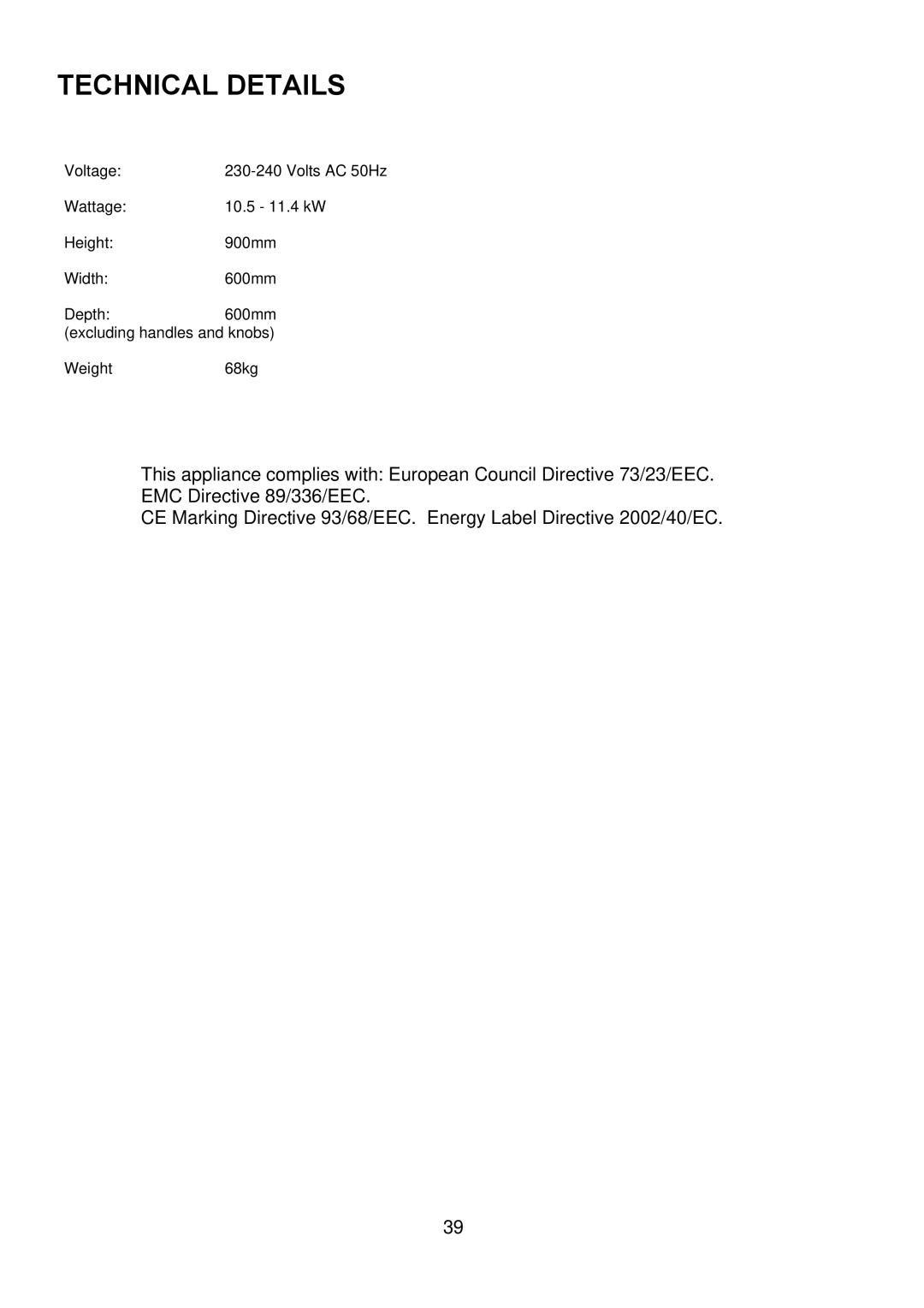 Electrolux D67000VF manual Technical Details 