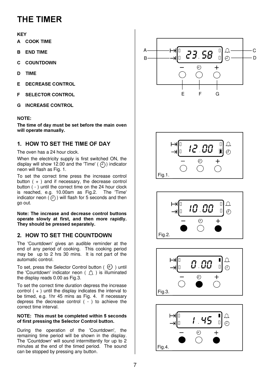 Electrolux D67000VF manual Timer, HOW to SET the Time of DAY, HOW to SET the Countdown 