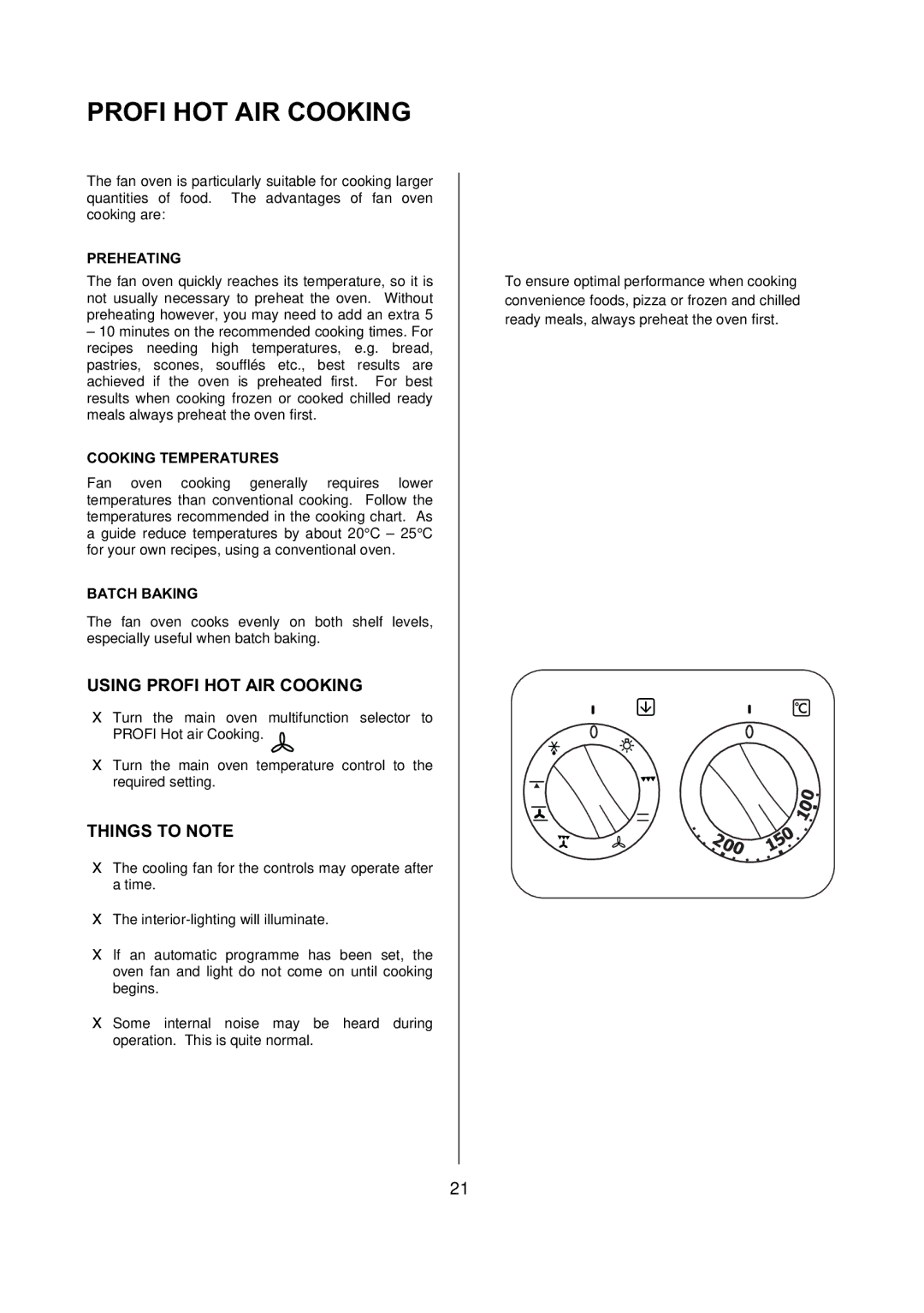 Electrolux D77000 user manual Using Profi HOT AIR Cooking, Preheating, Cooking Temperatures, Batch Baking 