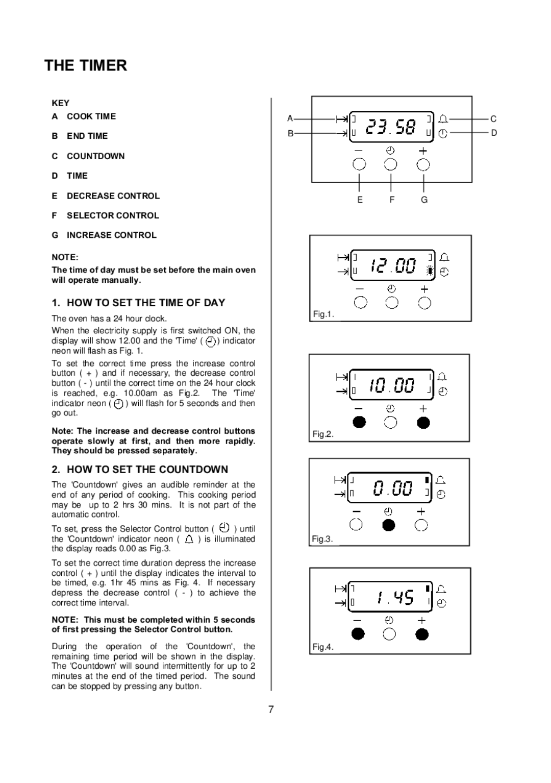 Electrolux D77000 user manual Timer, HOW to SET the Time of DAY, HOW to SET the Countdown 