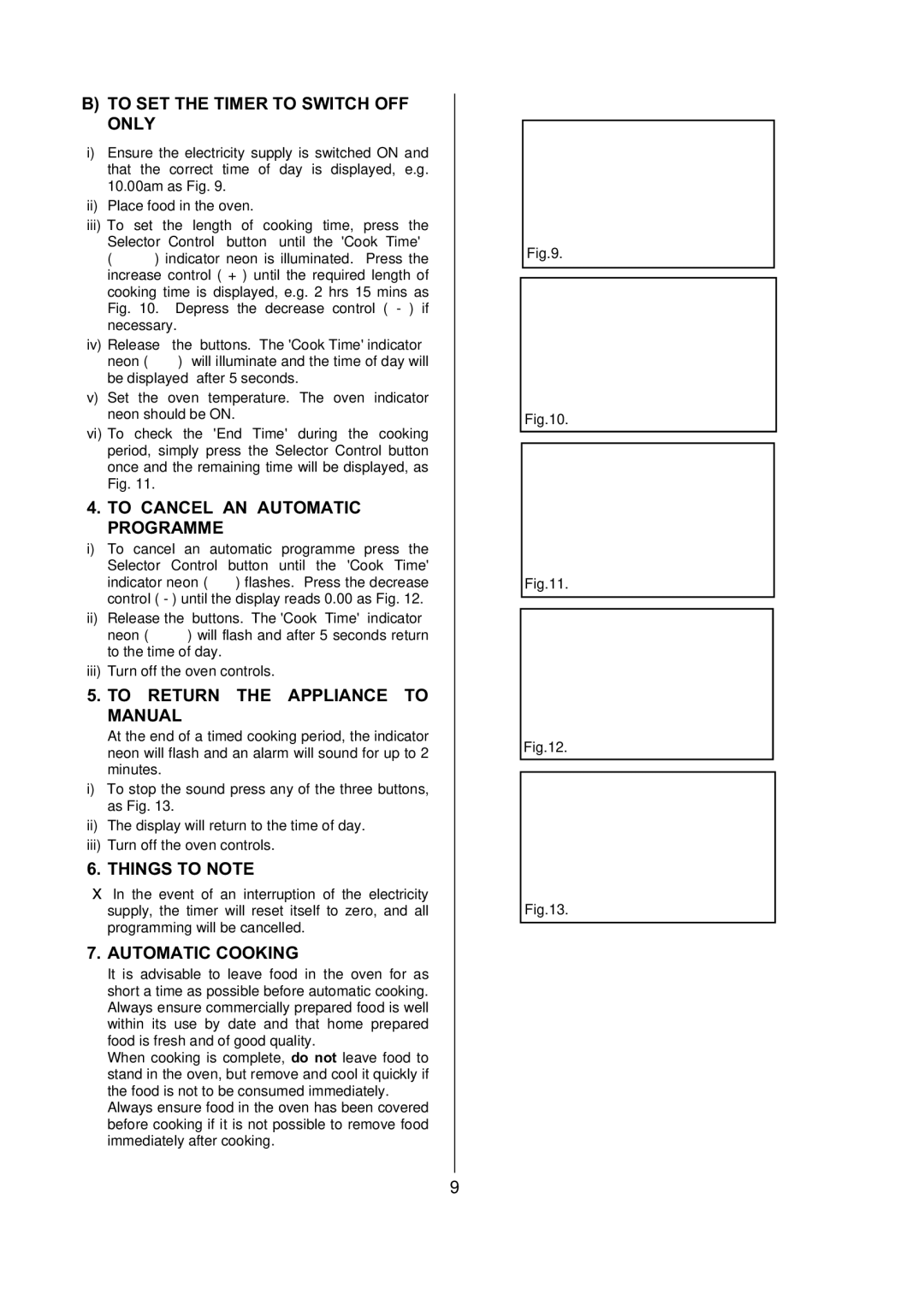 Electrolux D77000 To SET the Timer to Switch OFF only, To Cancel AN Automatic Programme, To Return the Appliance to Manual 