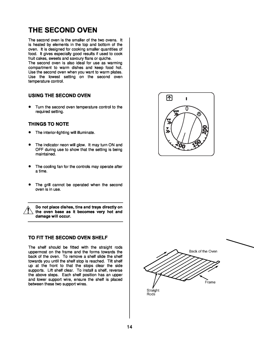 Electrolux D77000 user manual Using The Second Oven, To Fit The Second Oven Shelf, Things To Note 