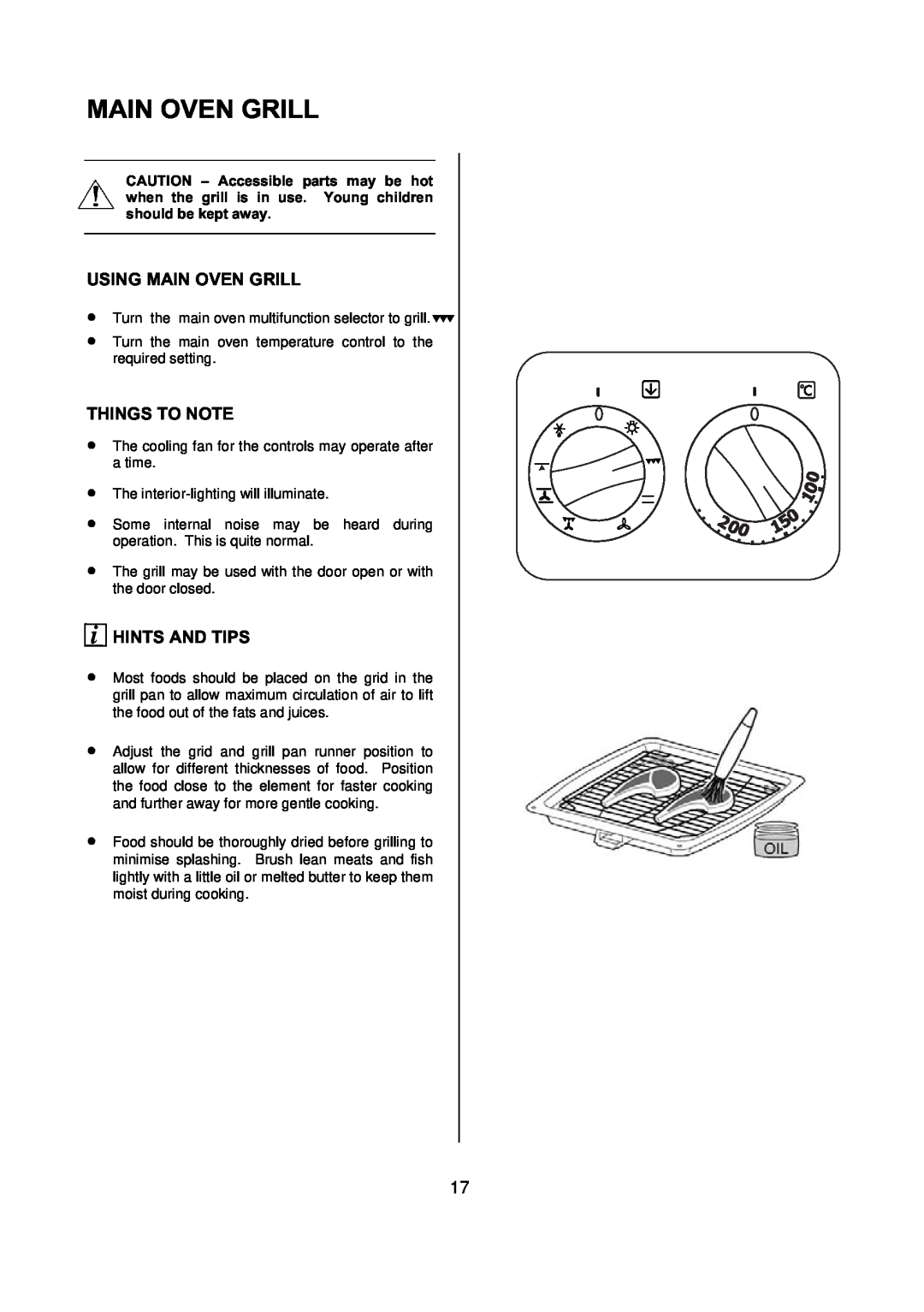 Electrolux D77000 user manual Using Main Oven Grill, Things To Note, Hints And Tips 