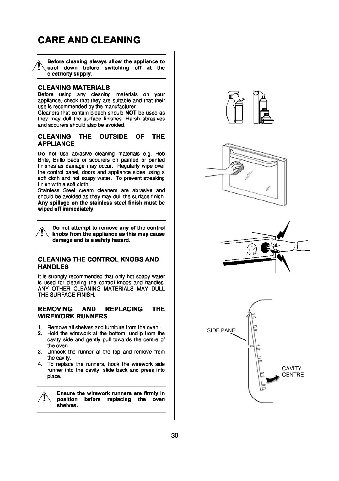 Electrolux D77000 user manual Care And Cleaning, Cleaning Materials, Cleaning The Outside Of The Appliance 