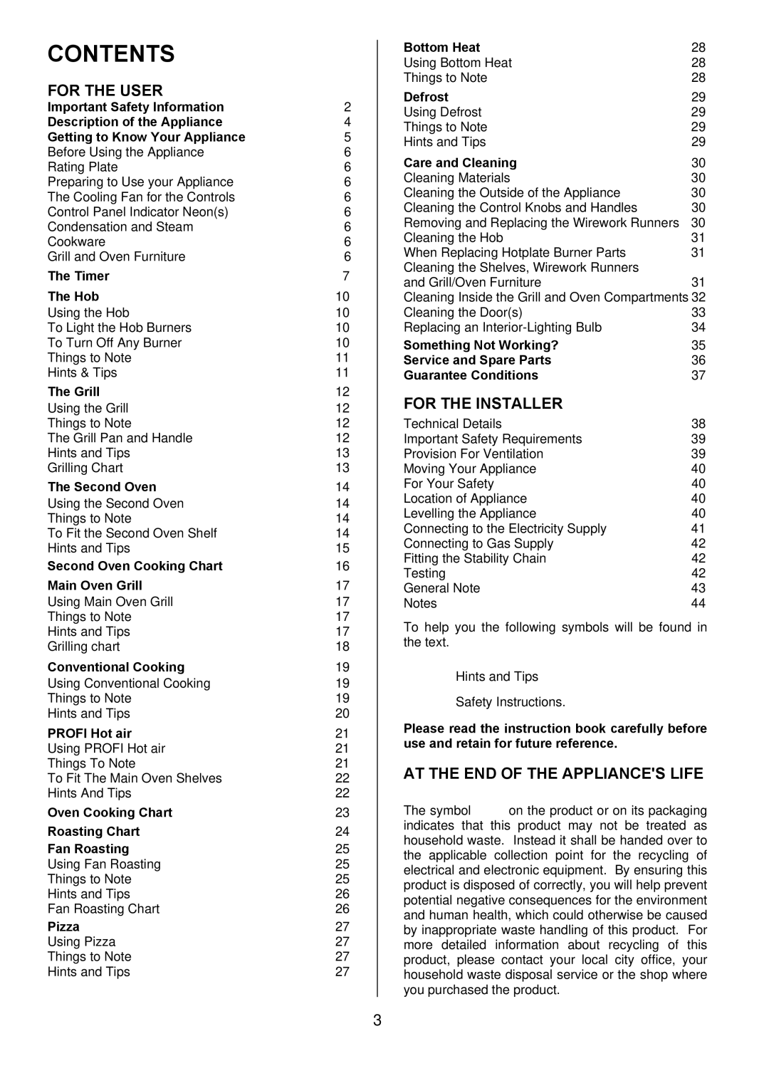 Electrolux D77000GF operating instructions Contents 