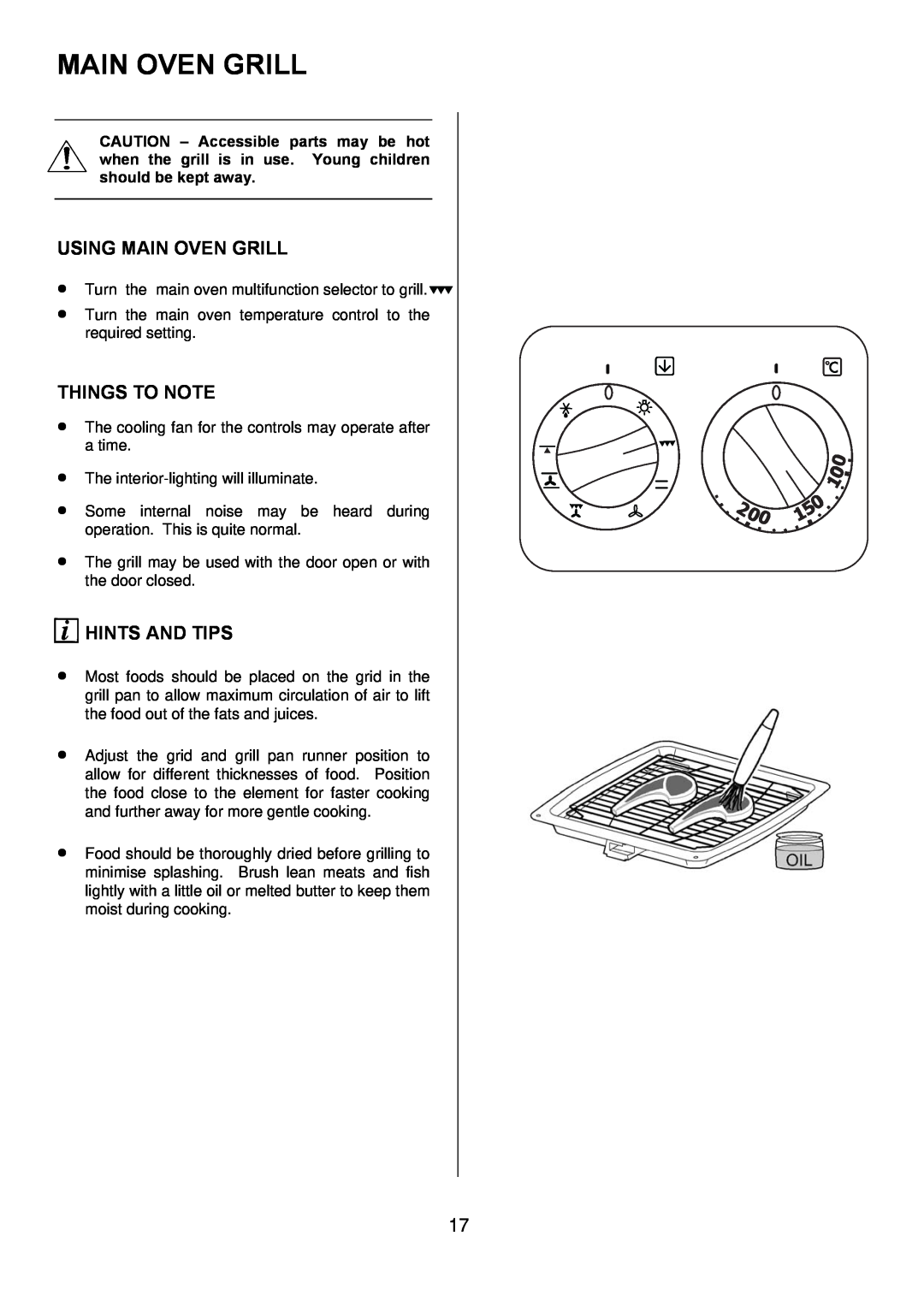 Electrolux D77000GF operating instructions Using Main Oven Grill, Things To Note, Hints And Tips 