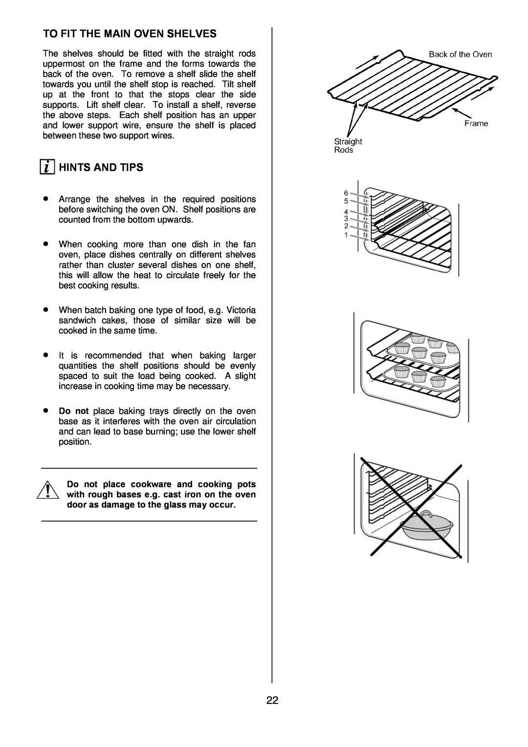 Electrolux D77000GF operating instructions To Fit The Main Oven Shelves, Hints And Tips 