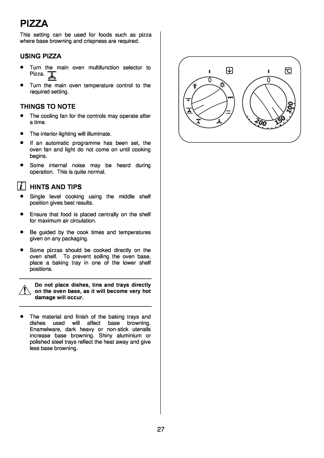 Electrolux D77000GF operating instructions Using Pizza, Things To Note, Hints And Tips 