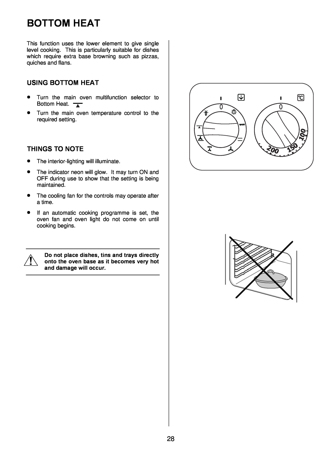 Electrolux D77000GF operating instructions Using Bottom Heat, Things To Note 