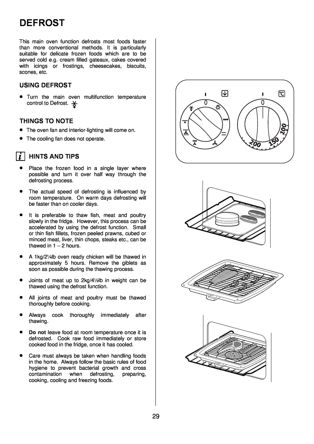 Electrolux D77000GF operating instructions Using Defrost, Things To Note, Hints And Tips 